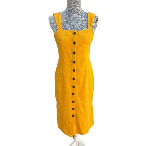 Madewell Women’s S Button Front Mustard Yellow Boho Textured Sleeveless Dress - Picture 3 of 10